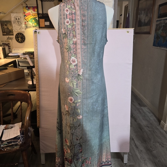 NWT 2 Piece Sari Pants Sleeveless Blazer Green Pink Floral Unique - Picture 2 of 10